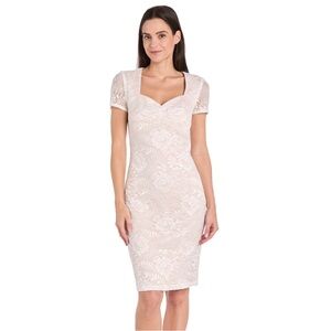 NWT R&M Richard’s Ivory/Nude Lace Cocktail Dress Size 16 Bridal Party Classic